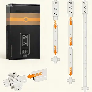 Adjustable Disassembly Power Socket Expander - Features 2 USB-A, USB-C and 2 AC Outlets, Extends 6"-35" for Hard-to-Reach Outlets, 360° Access Wall Plug Nightstands Sofa Desks, Portable Electrical Outlet Extender Stick