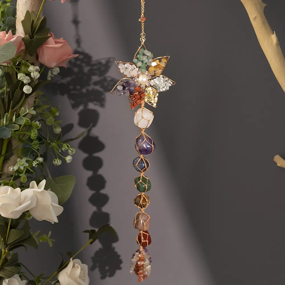 Colorful Stone Pendant Dreamcatcher, Lotus Design Unique Decoration, Indoor Outdoor Hanging Ornament, Birthday Gift for Family Friends, Novelty Decor, Aesthetic Design, Hanging Room Decor, Decoration Items