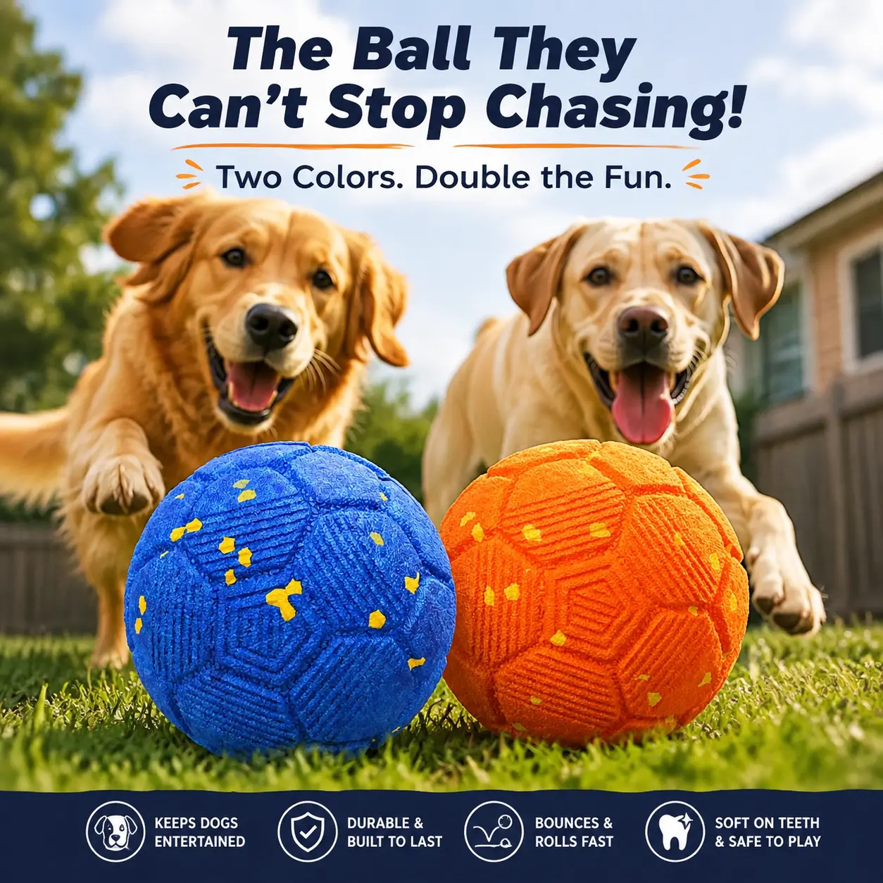 Sovelivee Interactive Dog Chew Toy Ball - 2026 Soccer Fest Edition Self-Moving Interactive Moving Ball, USB Rechargeable, Durable, Squeaky, for Dogs (Guards Fun When You're Away), Chew Toy Balls, Self-Moving Balls