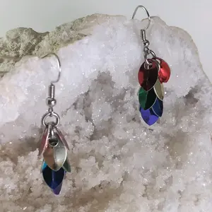 Rainbow Chainmaille Dangle Earrings, lgbt, pride