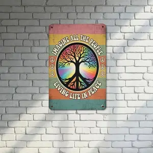 Peace Symbol Tree Metal Sign Inspirational Outdoor Garden Decor