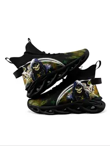 Men's Skull & Sickle Pattern Lace Up High Top Sneakers, Casual Comfortable Breathable Sports Running Shoes, Male All-match Round Toe Shoes for Daily Wear, Athletic Shoes