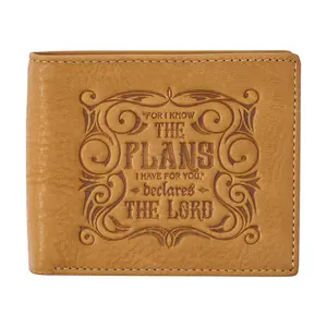 Genuine Leather Wallet for Men and Dads with Scripture Jeremiah 29:11 RIFD Blocking Multi-purpose Slots Credit Card Holders Quality Classic Saddle Tan Leather Bifold Wallet for Men