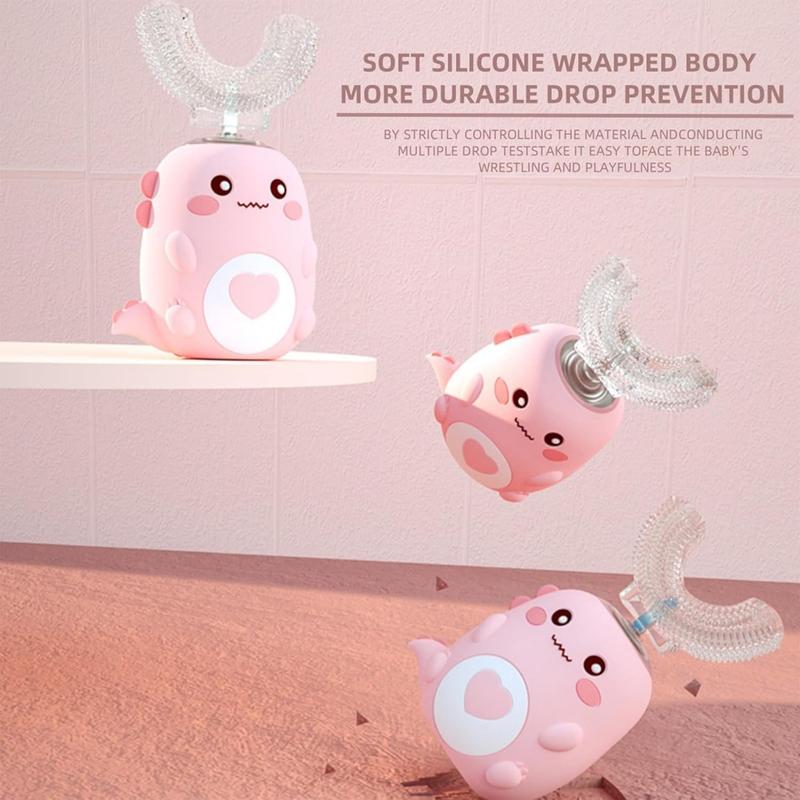 Kids U Shaped Electric Toothbrush with 3 Brush Heads, Sonic Toothbrush Kids with 5 Modes, Cartoon Dinosaur 360-Degree Cleaning IPX7 Waterproof Design