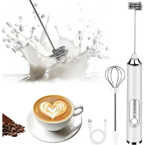 Milk Frother Handheld, Rechargeable Coffee Frother Wand with 2 Stainless Whisks 3 Speeds, Electric Foam Maker Drink Mixer for Lattes, Cappuccino, Matcha, Egg, White