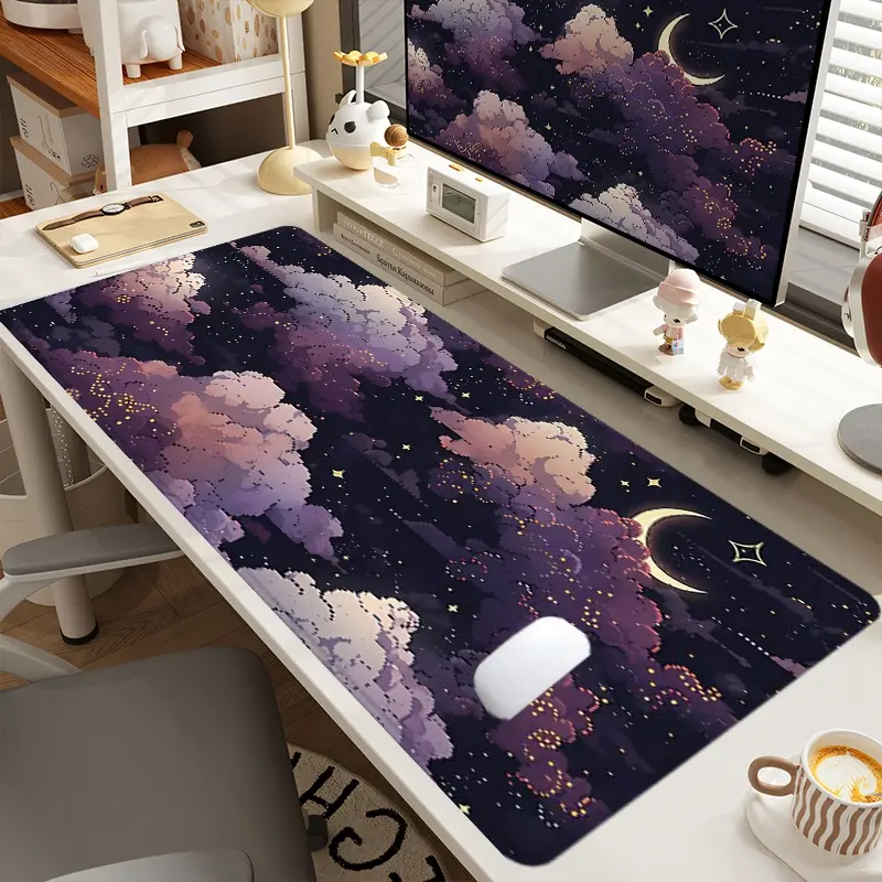 1pc Extra Large Purple Night Clouds Mouse Pad, Romantic Desk Pad, Computer Keyboard Mousepad with Non-Slip Rubber Base, Durable Stitched Edge, Perfect Gift for Home and Office, Cute Desk Accessories, Aesthetic Desk Accessories