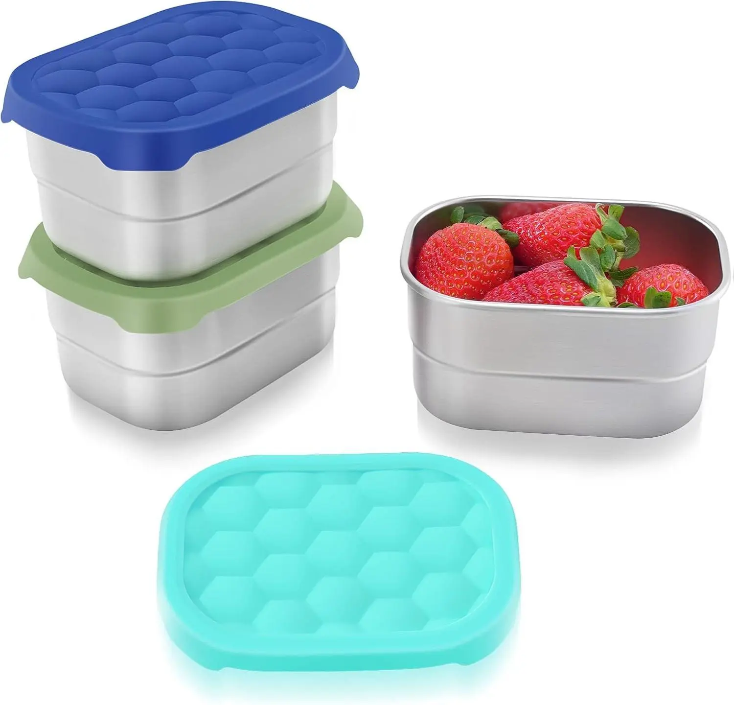 Small (1 CUP) Stainless Steel Snack Containers for Kids | Easy Open Leak Proof Food Containers with Silicone Lids - Perfect Metal Toddler Lunch Box for Daycare and School (8oz)