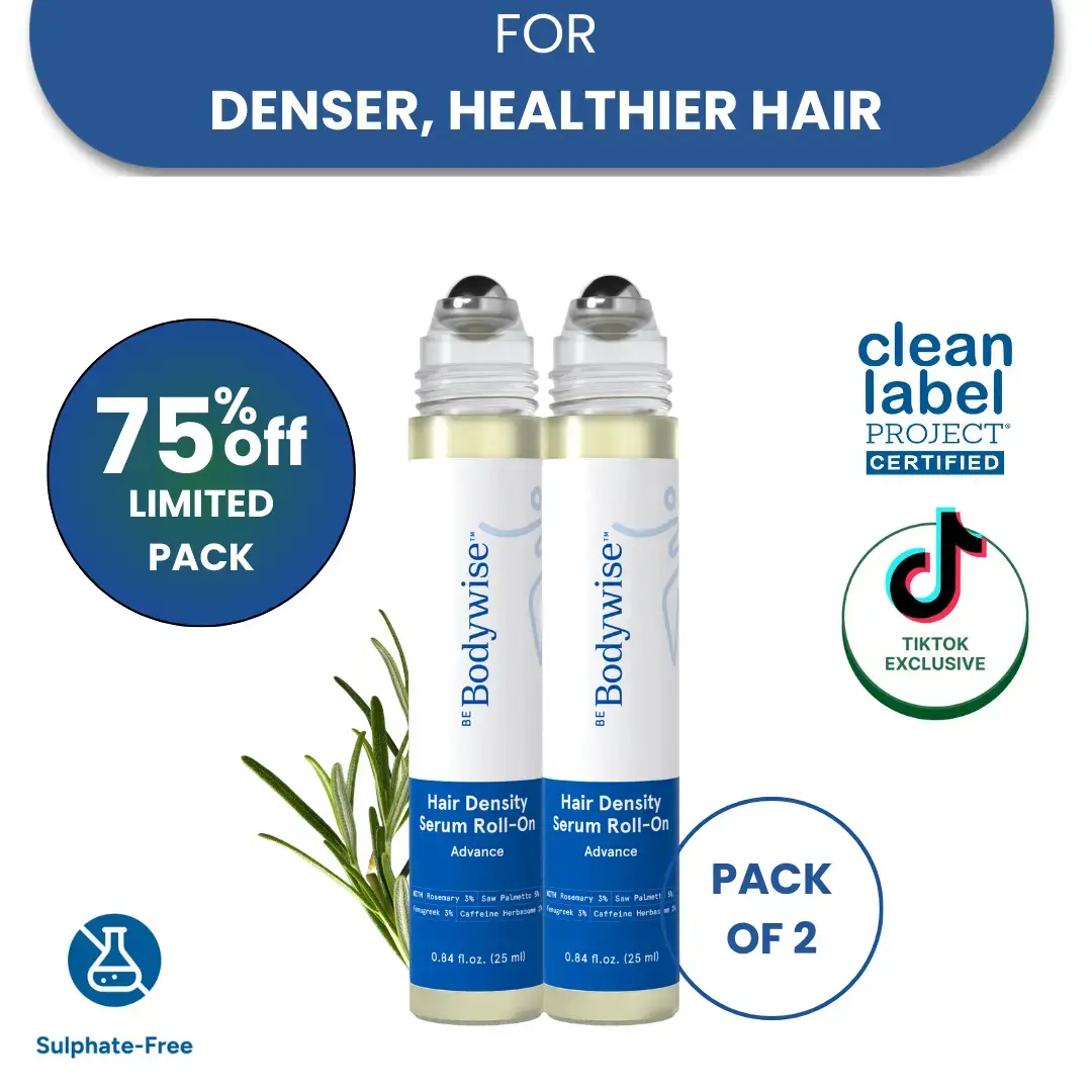 Be Bodywise Advanced Hair Density Roll-On Serum 25ml, 5% Saw Palmetto, 3% Rosemary, 1% Caffeine Herbasome & 3% Fenugreek, Nourishing Scalp Serum for Visibly Fuller Hair, Scalp Care for Men & Women