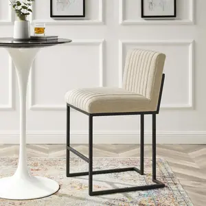 Modway Indulge Channel Tufted Fabric Counter Stool in Beige