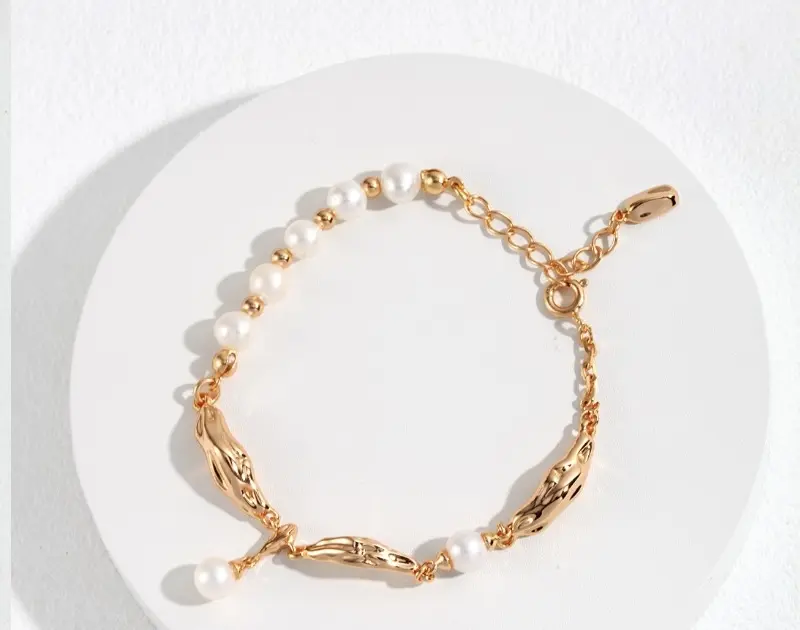 Silky Vintage Gold Pearl Bracelet – Sterling Silver Chain
