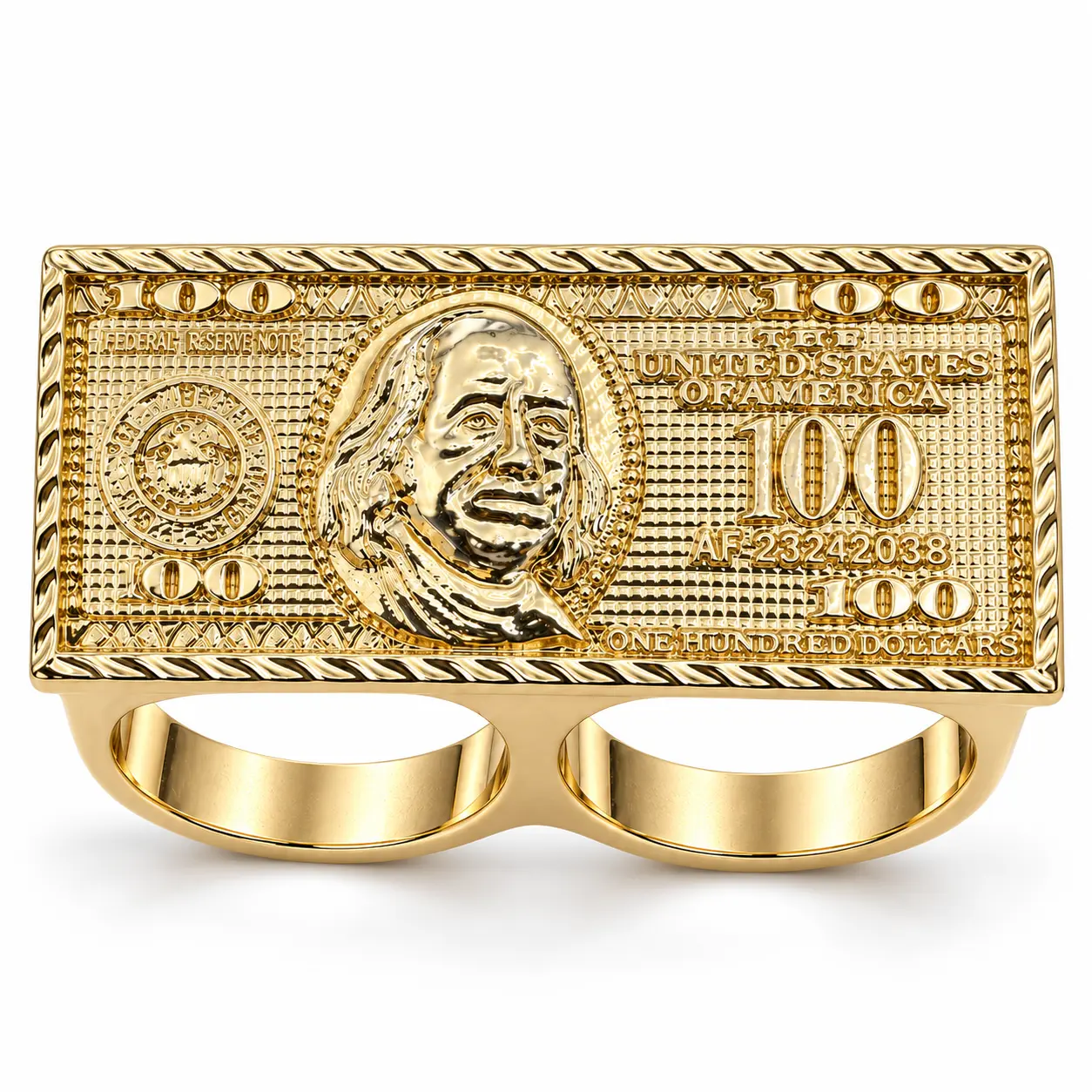 Fashion Hip-Hop Punk Dollar Bill Double-Finger Ring, Fashion Rings, Bold Statement Jewelry for Daily Wear, Parties and Music Festivals, Best Gift Choice