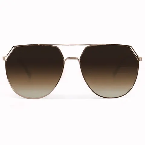 Topfoxx Farrah Brown Tangle-Free Aviator Sunglasses | Oversized Retro-Inspired Round Eyeglasses with Bold Brow Bar, Gold & Black Rim, Contrasting Metal Temples & Shatter-Resistant Lenses - UV400 Sun Protective Eyewear - Women Outdoor Fashion
