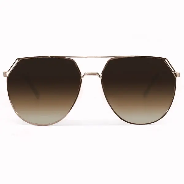 Topfoxx Farrah Brown Tangle-Free Aviator Sunglasses | Oversized Retro-Inspired Round Eyeglasses with Bold Brow Bar, Gold & Black Rim, Contrasting Metal Temples & Shatter-Resistant Lenses - UV400 Sun Protective Eyewear - Women Outdoor Fashion