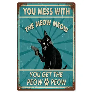 Retro Cat Decor Sign Humorous Tin Metal Wall Art for Pet Owners 8x12 Inch Door Friend Perfect for Bedroom Café or Kitchen Cat Lover Gift