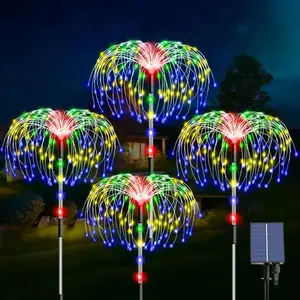 Christmas Solar Powered Firework Shaped Garden Light, 4 Counts/set Outdoor LED Light with 8 Lighting Modes, Decorative Light for Garden, Lawn & Patio, Ambient Lighting, Garden Accessories, Solar Lights Outdoor, Firefly Garden Lights, Outside Lights