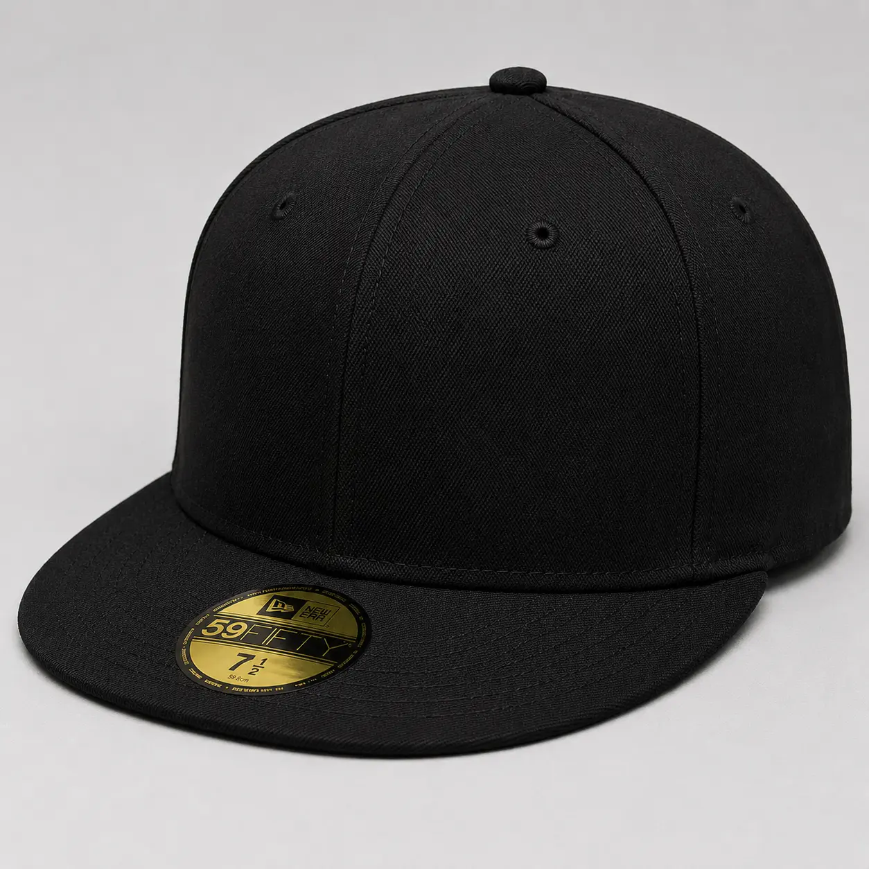 Black Fitted Baseball Cap – Flat Brim Structured Hat, Plain Custom Embroidery Cap, Unisex Streetwear Headwear