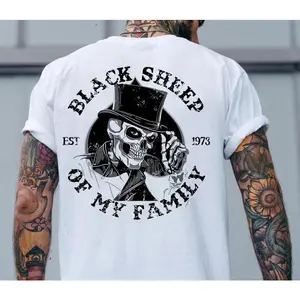 [100% Cotton] BLACK SHEEP OF MY FAMILY Skeleton Print Men'S T-Shirt, Top Menswear, Cotton Tee Shirt Casual Streetwear T-Shirt For Men And Women