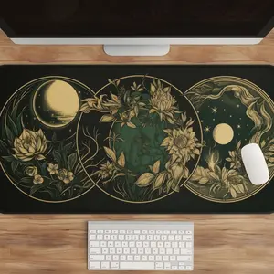 Celestial Desk Mat - Moon Phases, Art Nouveau Witch Aesthetic, Green Dark Academia, Cottagecore Mousepad, Gaming Mouse Pad Aesthetic, Extended Cute Desk Mat