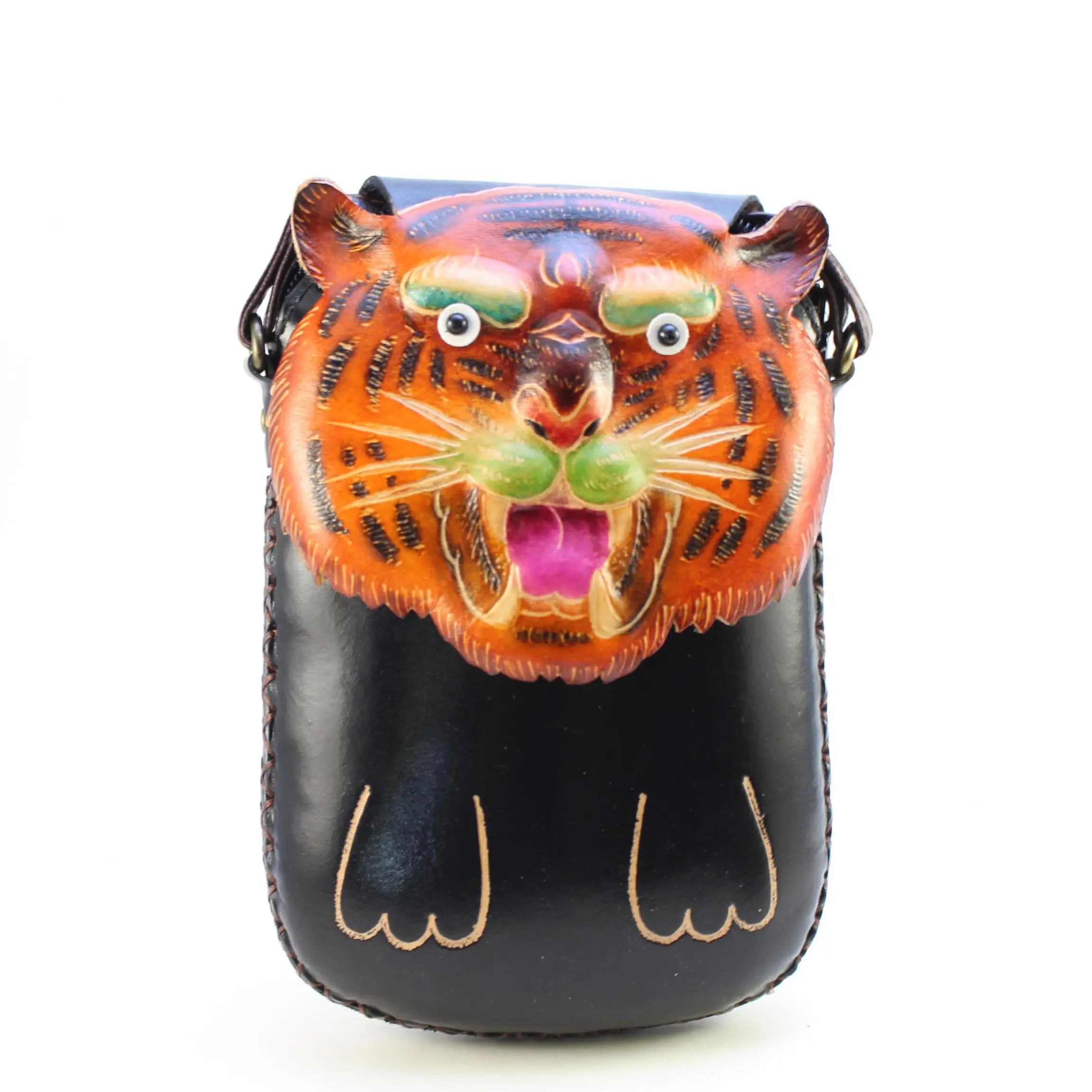 Handmade Leather Tiger Purse Crossbody Bag with Adjustable Strap High-Quality Animal-Themed Design