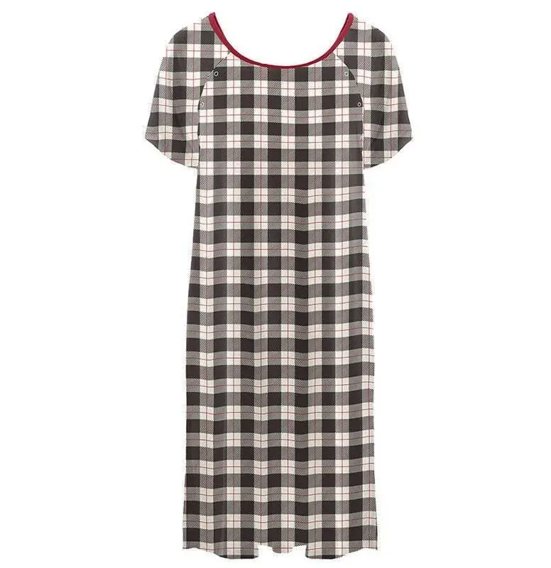 Women's Print Bamboo Labor and Delivery Hospital Gown - Midnight Holiday Plaid