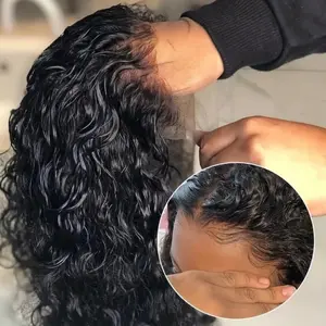 34Inch 200% Density Deep Wave Lace Front Wigs Human Hair 13x4 HD Lace Front Wigs Blended Hair Jerry Curly Glueless Lace Wigs Pre Plcked 13x6 Deep Part Curly Lace Frontal Wig For Women With Baby Hair Wet And Wavy Wig Natural Black Color