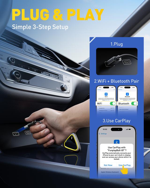 AUXITO 2 in 1 Wireless CarPlay & Android Auto Adapter, Converts OEM Wired CarPlay to Wireless, Plug & Play Seamless Connection for iPhone iOS 12+ & Android 11+, 2025 Upgraded