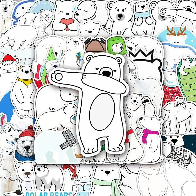 Polar Bear Series Sticker, 50pcs/set Waterproof Decorative Sticker, DIY Creative Sticker for Phone Case, Laptop, Notebook, Helmet, Skateboard