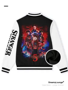 Stranger Things The Final Adventure Graphic, Varsity Jacket, Long Sleeve, Fitted, Casual Warm and Breathable, Suitable for Outdoor or Home Wear, Loungewear Top