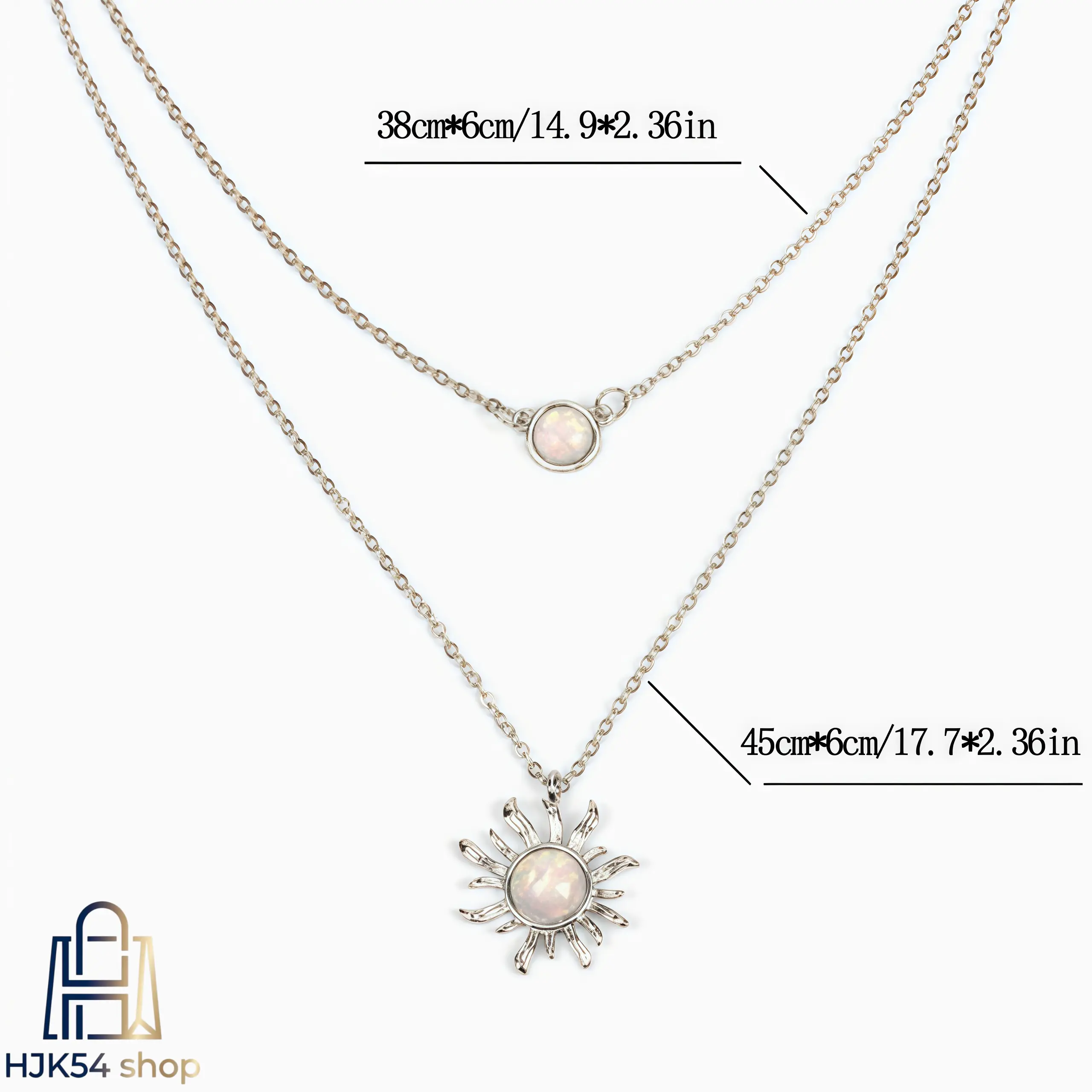 Women's Double Layer Sun Pendant Necklace - Opal Inlaid Gold/Silver Chain, Fantasy Bohemian Choker, Charm Embellishments, Decorative Charm, Double Stacked, Gem Decoration, Dainty for Daily Wear & Layering Outfits, Charm Embellishments Necklaces, Decorativ