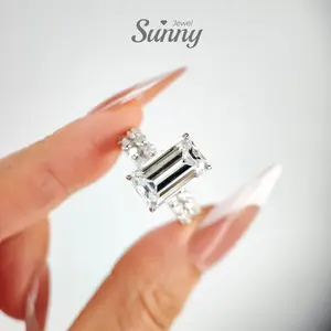 [Sunny Jewel] Lab-Grown Moissanite Ring, 8*14 Emerald Cut, Crystal Clear, Color D, Clarity VVS, S925 Silver Setting. Sparkling and Versatile Jewelry for Women for Weddings, Engagements, Birthdays, Festivals, Dates and Daily Wear.