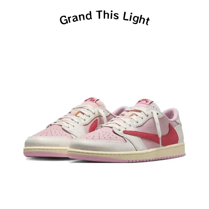 Lightweight vintage trainer sneakers use breathable perforated pebbled smooth leather, mixed cream and pale pink leather upper with thin white laces, flexible thick vintage beige gum rubber outsole, ideal for campus walks, dates and weekend outings
