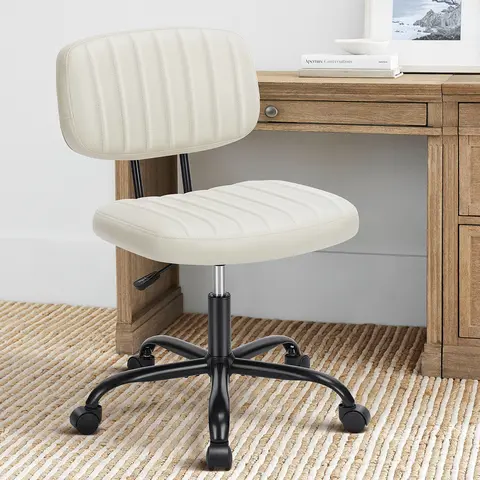 Furnest Modern Ergonomic Computer Office Chair - Armless PU Leather Compact, High-Density Foam, 17.71" to 21.45" Adjustable Height, Swivel Rolling, Durable, Assembly Required, for Small Spaces WFH Setup