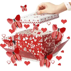 White Heart Flying Butterfly Explosion Gift Box, Reusable White and Red DIY Creative Gift Box with 4 Flying Butterflies, Perfect for Valentine’s Day, Birthdays, Winter Parties, and Wedding Party Decorations
