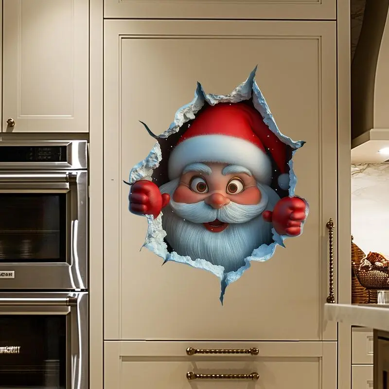 Christmas Creative Wall Stickers, Santa Claus Cartoon Design, Living Room Background Decor, Holiday Home Decoration, Decorative Wall Sticker