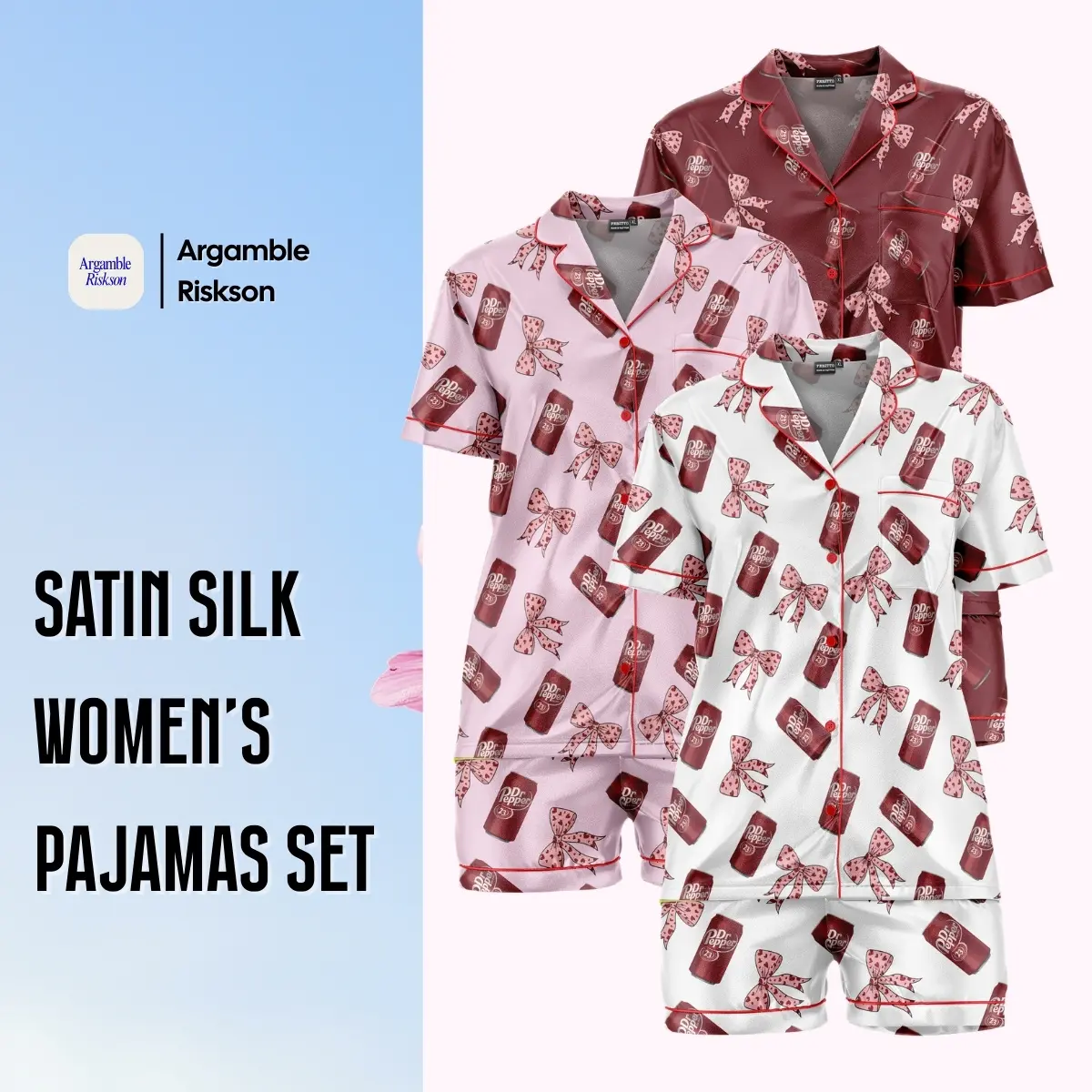 Dr Pepper Satin Silk Pajamas Set - Soft and Seductive Nightwear, Loungewear, Homewear, Ideal Gift For Mom, Gift For Her
