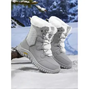 Women's Fashion Fleece Lined Warm Snow Boots, Outdoor Hiking High Top Waterproof Non-Slip Casual Boots, Suitable for Daily Wear