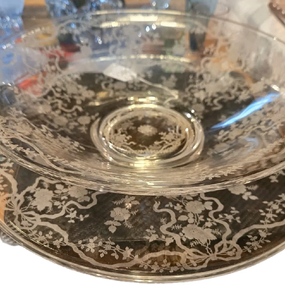 Fostoria Glass Console Bowl and Underplate etched Romance