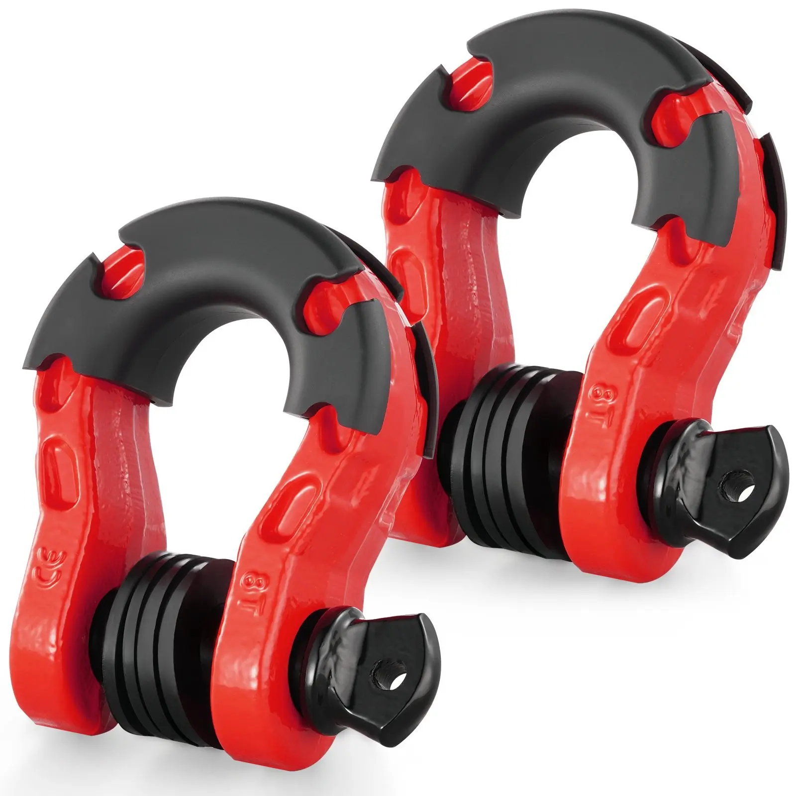 3/4" D-Ring Shackle, 2-Pack Alloy Steel Shackles, 66,139 Lbs Break Strength (30 Ton), 7/8" Screw Pin, Isolators & Washers, Heavy Duty Off-Road Vehicle Recovery Shackle For Jeep And Truck, Red