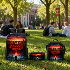 Stranger Things Backpack Set 3Pcs Polyester School Bag Lunch Bag Pencil Case Horror Sci Fi Print Back To School Travel Gift For Boys Girls Teens