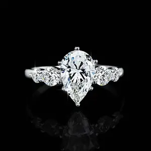 #17 (Pear 3CT) 925 Sterling Silver Synthetic Moissanite Ring
