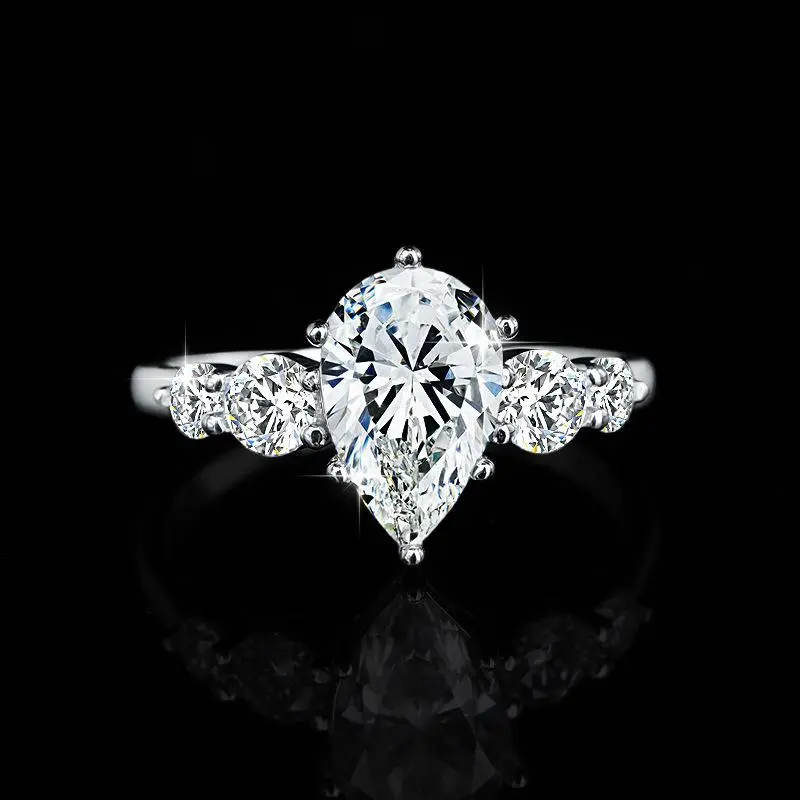 (3CT Pear Cut) 925 Sterling Silver 3CT Pear-Cut Synthetic Moissanite Ring,pear shaped moissanite ring, teardrop moissanite ring, 925 sterling silver pear ring, pear cut engagement ring,  pear cut solitaire, pear halo engagement ring,