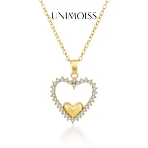 UniMoiss Radiant Halo Nested Heart Pendant Necklace Wedding Engagement Anniversary Valentine's Day Birthday Gift Daily Wear Jewelry