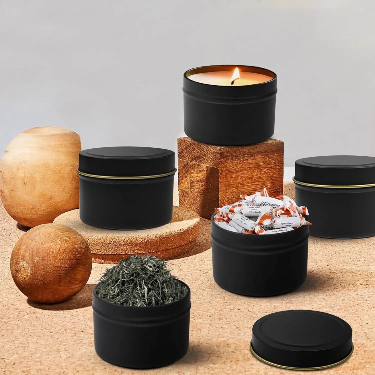 Pack of 12 Metal Candle Jars, Round Candle Jars, Empty, 4 oz (120 ml), Small Candle Containers with Lid, DIY Candle Making Accessories for Jewellery, Cosmetics, Tea, Spices, Black