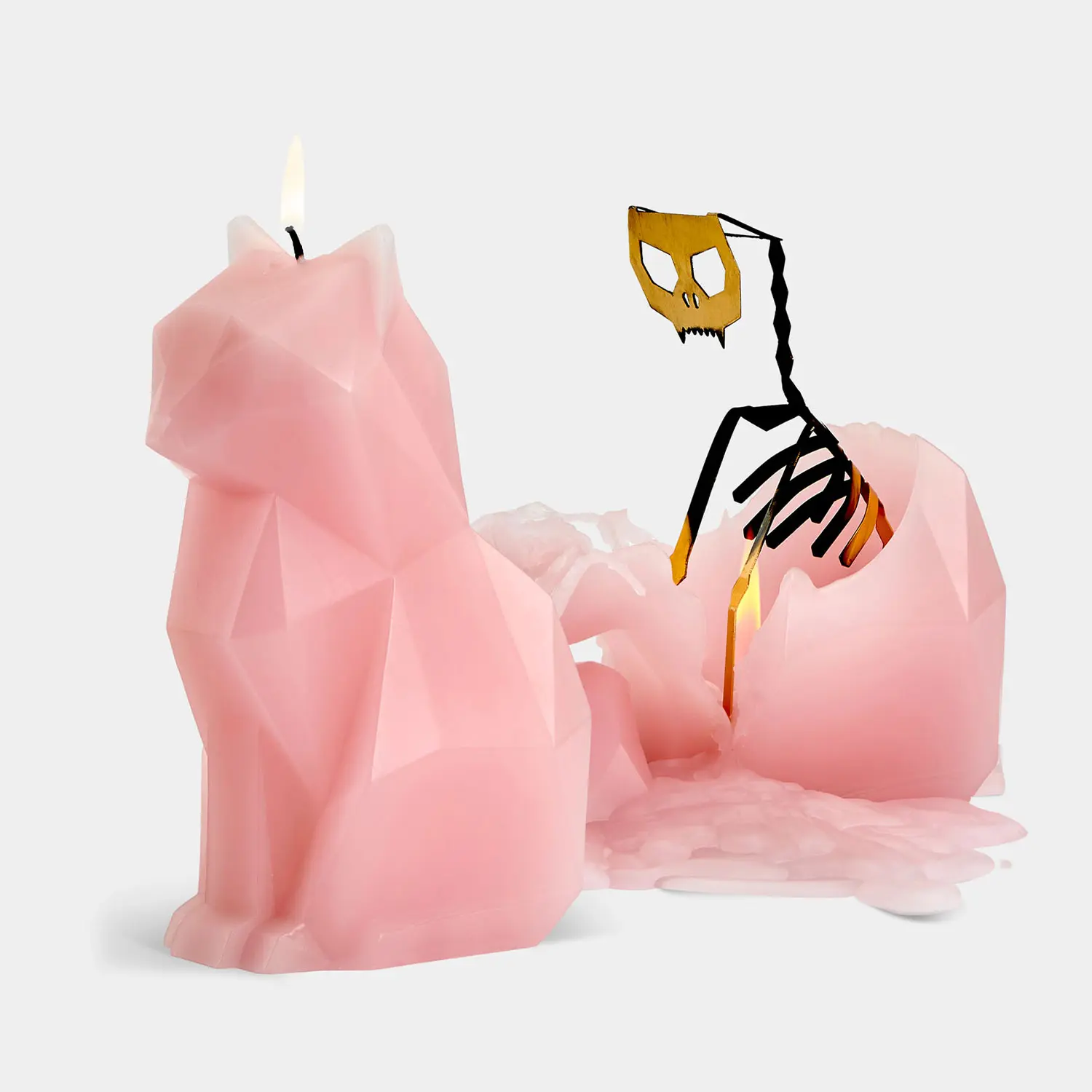 PyroPet Skeleton Candle - Kisa (Cat) - Light Pink | Metallic Skeleton | Unique Skeleton Reveal | 20hr Burn