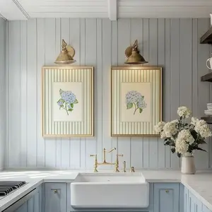 Set of 2 Hydrangea Print  – Coastal Wall Art, French Country Cottagecore Decor Neutral Vintage Floral Print