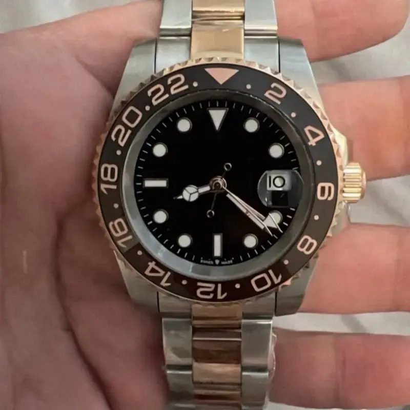 JOSHUA JOSHUA AARON SHOP GMT Luxury Watch with Logo - Stainless Steel Band Rose Gold & Black Bezel - Precision Timepiece for Men