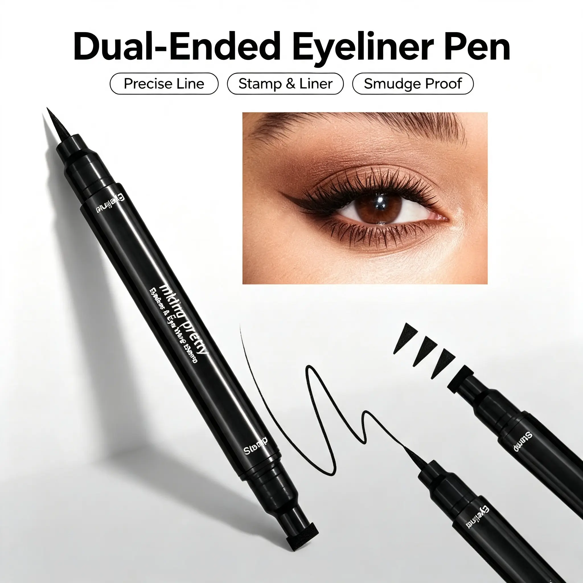 2-in-1 Dual Heads Wing Stamp Eyeliner & Lipliner Pen, Waterproof Quick-Dry Smudge-Proof Long-Lasting Black Liquid Makeup, Easy Apply for Beginners’ Natural Everyday Look, Contains Acrylamide