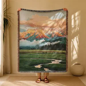 Golden Summit Bohemian Yarn Jacquard Woven Blanket with Tassel, Thick Soft Washable Blanket, Used for Home Decor Sofa Chair Bed Tapestry Tablecloth Floor Garden Picnic Outdoor Camping Warm Throw Blanket