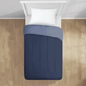 Navy Reversible Microfiber Comforter for Adults - Twin/Twin XL
