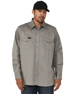 Forge Workwear Men's Fr Solid Long Sleeve Snap Work Shirt - Mfrsld-002-Gry